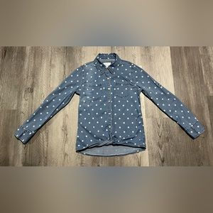 Justice Chambray Polka Dot Denim Button Up - Youth Girls Size 12